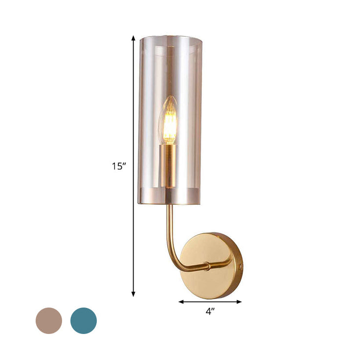 Lisslune | Contemporary Tube Wall Lamp Cognac/Light Blue Glass 1 Head Living Room Wall Mounted Light