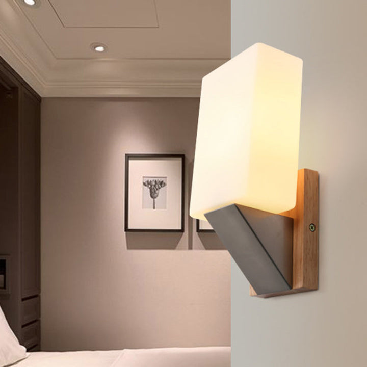 Skørter | White glass rectangular wall lighting Asian 1 head wall lamp for staircase