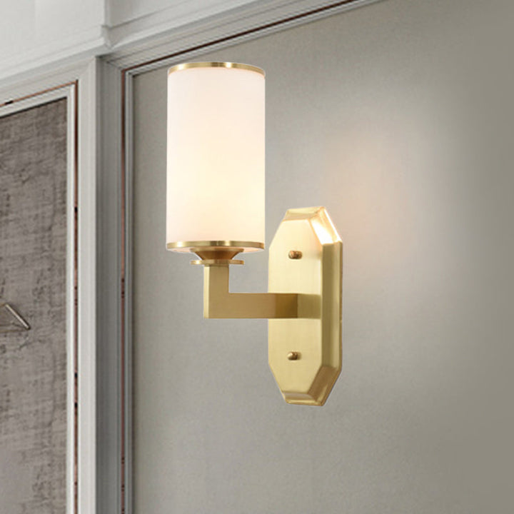 Lisslune | Modernist Cylindrical Wall Lamp Opal Glass 1 Lamp Wall Lighting Fixture in Gold with Metal Arm