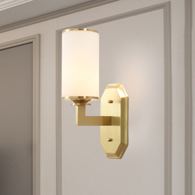 Lisslune | Modernist Cylindrical Wall Lamp Opal Glass 1 Lamp Wall Lighting Fixture in Gold with Metal Arm