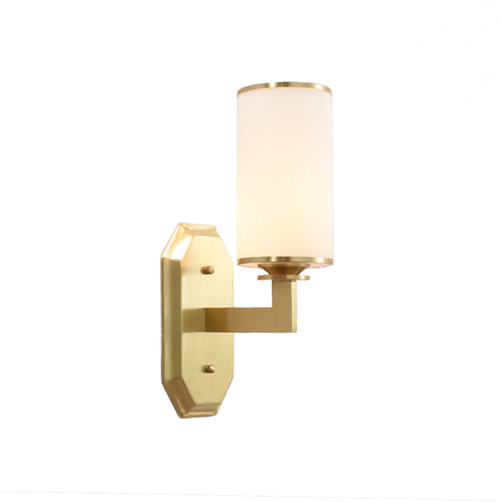Lisslune | Modernist Cylindrical Wall Lamp Opal Glass 1 Lamp Wall Lighting Fixture in Gold with Metal Arm