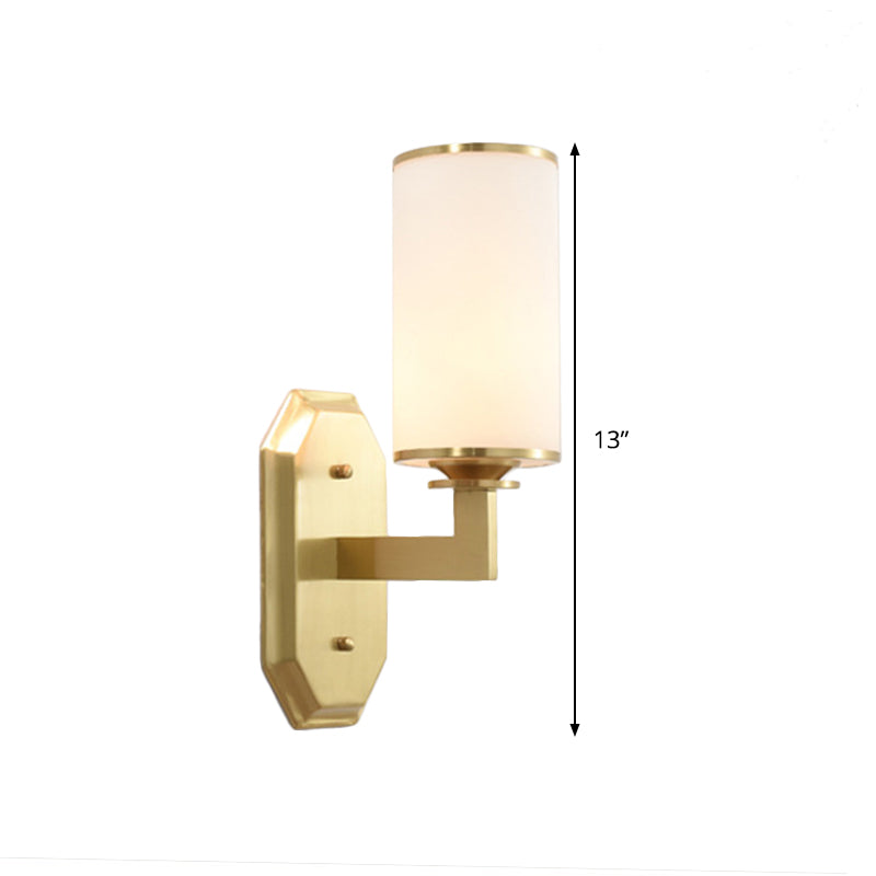 Lisslune | Modernist Cylindrical Wall Lamp Opal Glass 1 Lamp Wall Lighting Fixture in Gold with Metal Arm
