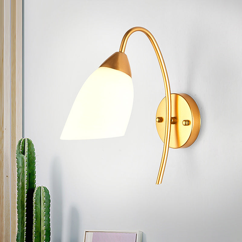 Lisslune | 1 Head Bedroom Wall Lamp Modernism Gold Wall Mounted Light with Flare White Glass Shade