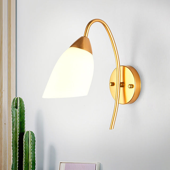 Lisslune | 1 Head Bedroom Wall Lamp Modernism Gold Wall Mounted Light with Flare White Glass Shade