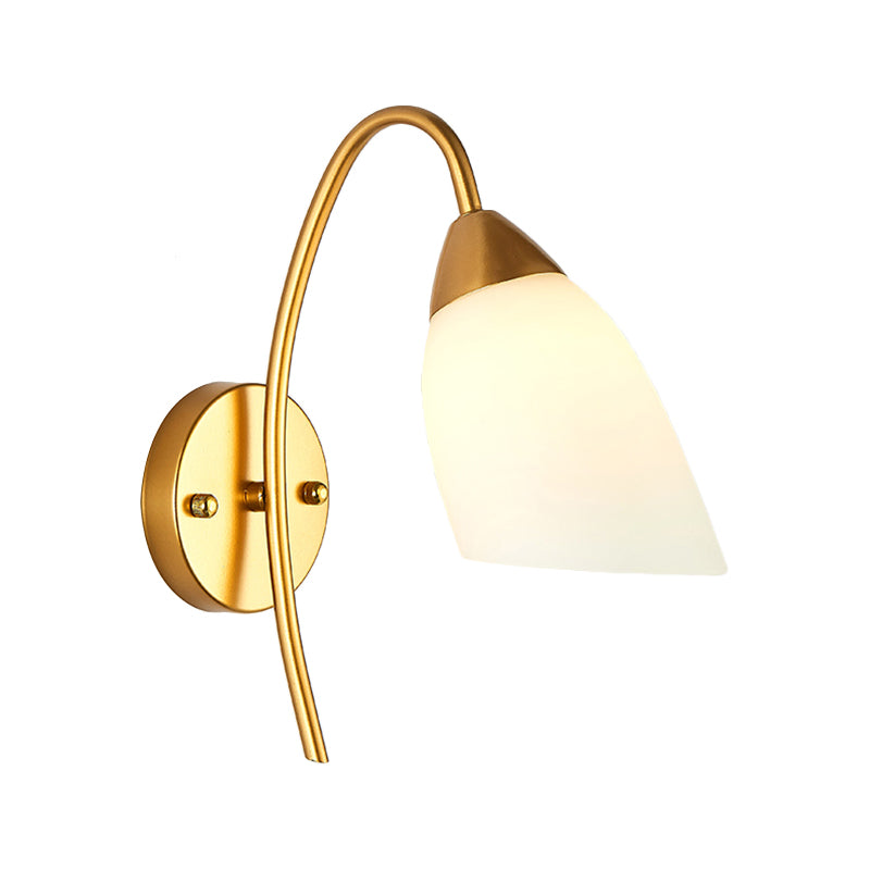 Lisslune | 1 Head Bedroom Wall Lamp Modernism Gold Wall Mounted Light with Flare White Glass Shade