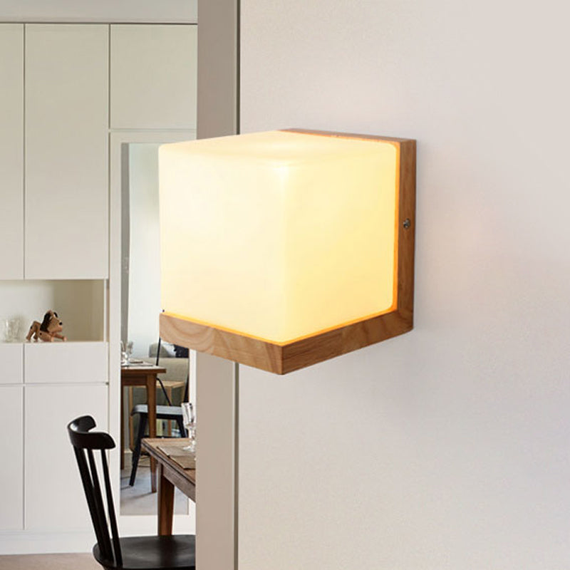 Skørter | Modern Square Wall Lamp White Glass 1 Bulb Living Room Wall Lighting