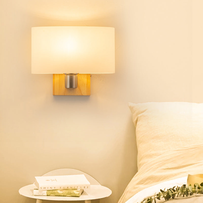 Skørter | White Glass Oval Wall Lighting Modernist 1 Head Sconce Lamp with Rectangular Wooden Back Plate