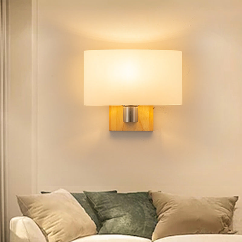 Skørter | White Glass Oval Wall Lighting Modernist 1 Head Sconce Lamp with Rectangular Wooden Back Plate