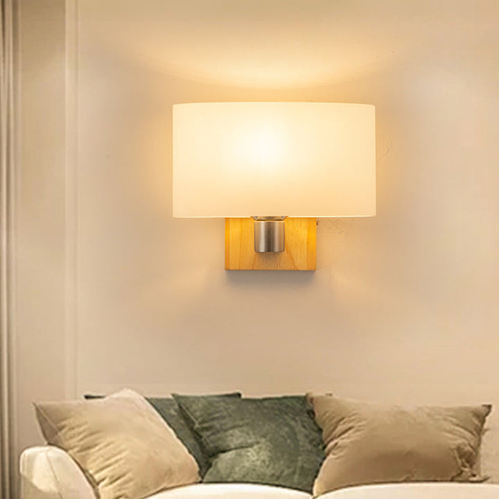 Skørter | White Glass Oval Wall Lighting Modernist 1 Head Sconce Lamp with Rectangular Wooden Back Plate