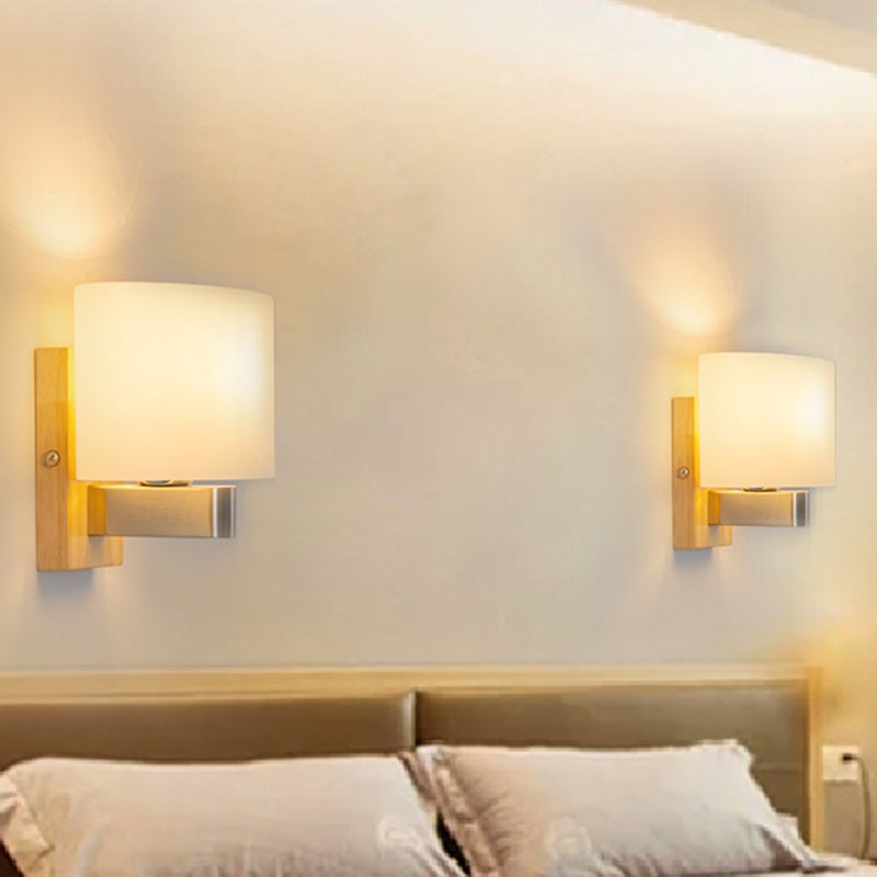Skørter | White Glass Oval Wall Lighting Modernist 1 Head Sconce Lamp with Rectangular Wooden Back Plate