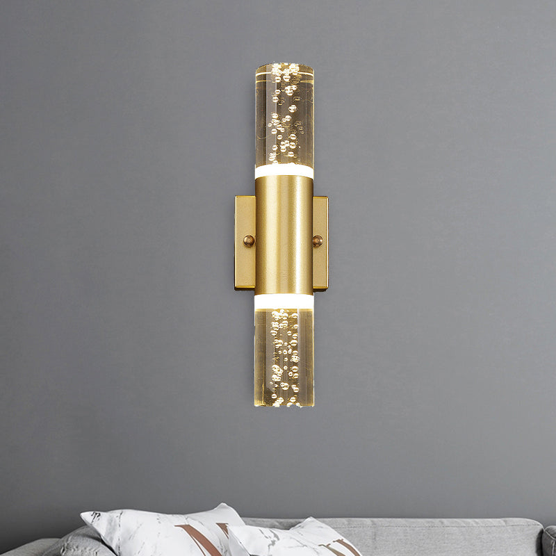 Skørter | Bubble Crystal Gold Wall Light Cylinder 1/2/3 Heads Minimalist LED Wall Light for Living Room