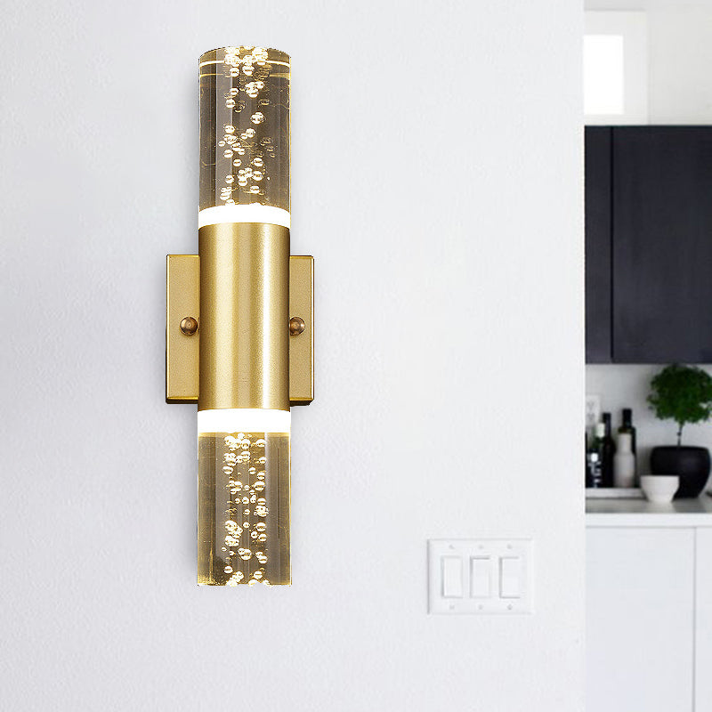 Skørter | Bubble Crystal Gold Wall Light Cylinder 1/2/3 Heads Minimalist LED Wall Light for Living Room
