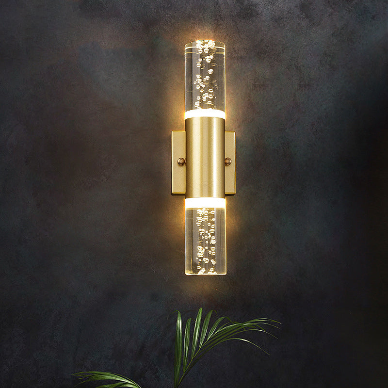 Skørter | Bubble Crystal Gold Wall Light Cylinder 1/2/3 Heads Minimalist LED Wall Light for Living Room