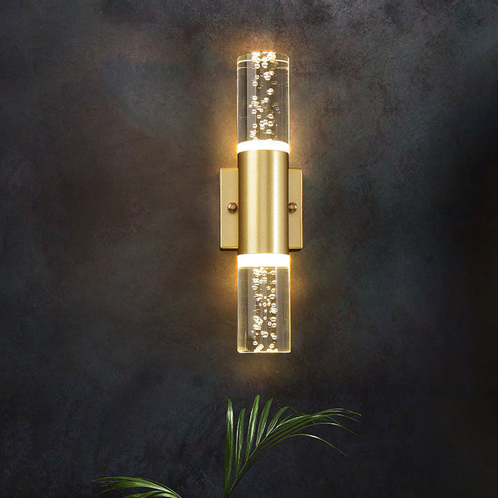 Skørter | Bubble Crystal Gold Wall Light Cylinder 1/2/3 Heads Minimalist LED Wall Light for Living Room