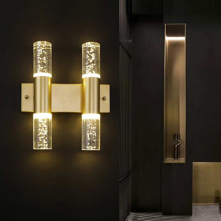 Skørter | Bubble Crystal Gold Wall Light Cylinder 1/2/3 Heads Minimalist LED Wall Light for Living Room