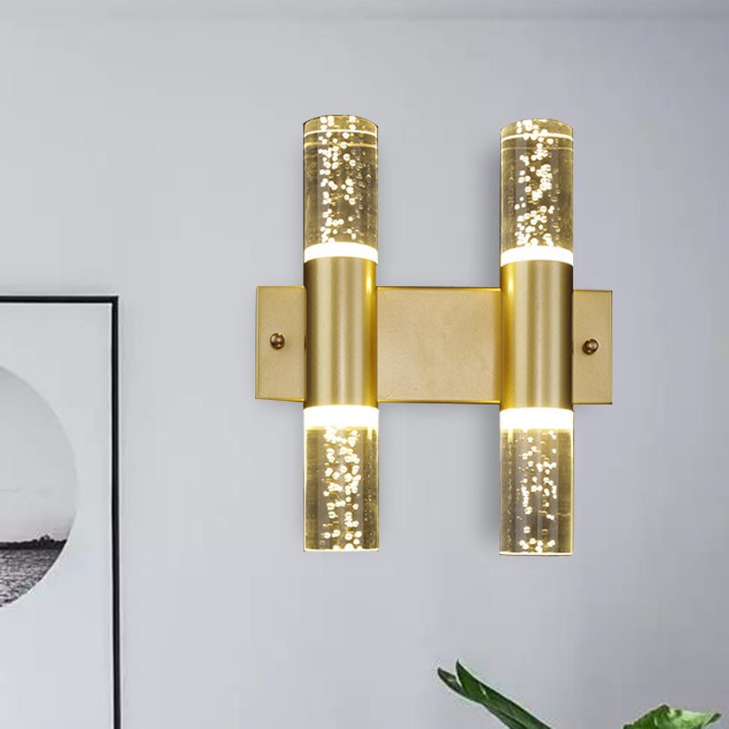 Skørter | Bubble Crystal Gold Wall Light Cylinder 1/2/3 Heads Minimalist LED Wall Light for Living Room