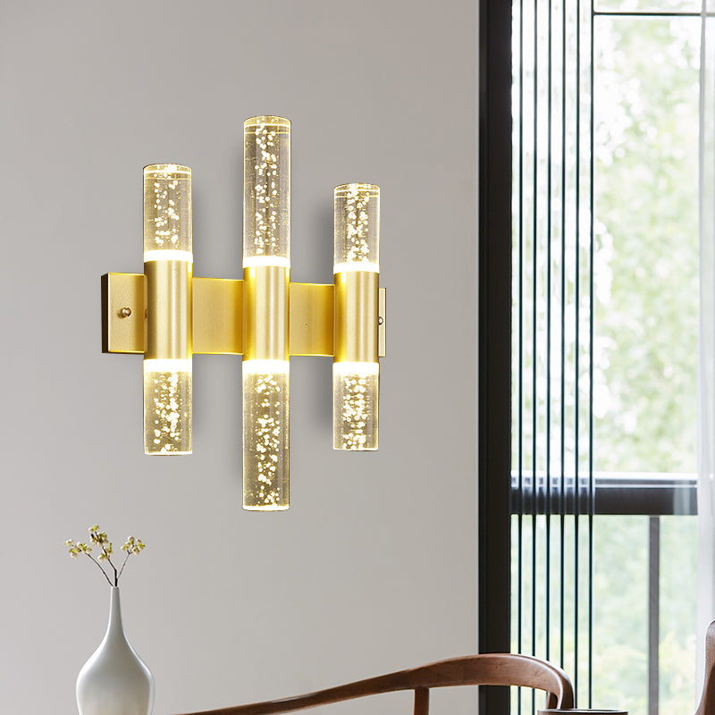 Skørter | Bubble Crystal Gold Wall Light Cylinder 1/2/3 Heads Minimalist LED Wall Light for Living Room