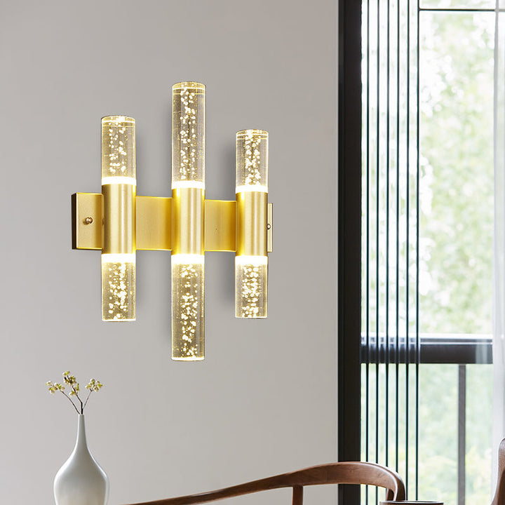 Skørter | Bubble Crystal Gold Wall Light Cylinder 1/2/3 Heads Minimalist LED Wall Light for Living Room