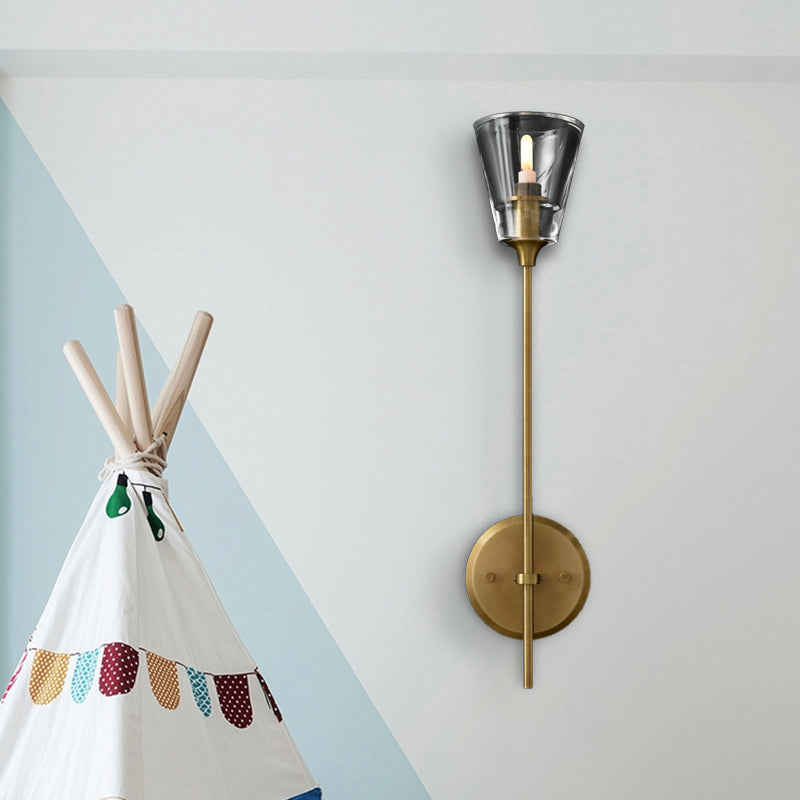 Skørter | Cone-Shaped Bathroom Wall Light Retro Clear Glass 1/2 Light Black/Brass LED Wall Mount Lighting