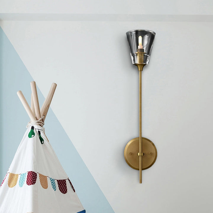 Skørter | Cone-Shaped Bathroom Wall Light Retro Clear Glass 1/2 Light Black/Brass LED Wall Mount Lighting
