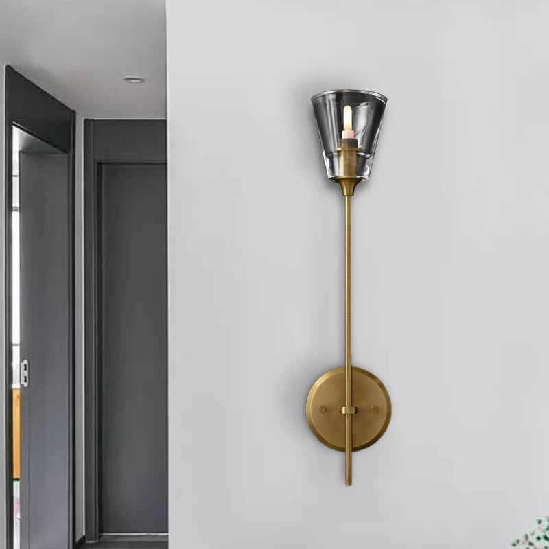 Skørter | Cone-Shaped Bathroom Wall Light Retro Clear Glass 1/2 Light Black/Brass LED Wall Mount Lighting