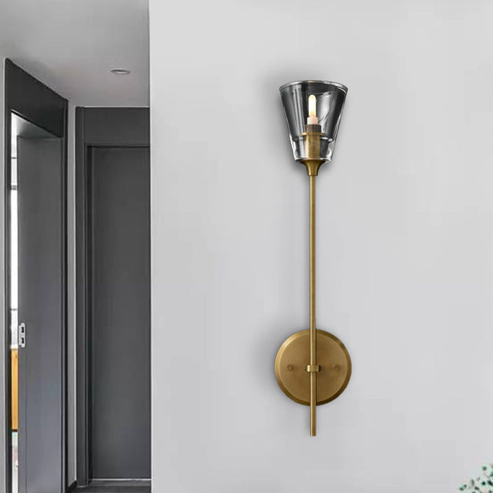 Skørter | Cone-Shaped Bathroom Wall Light Retro Clear Glass 1/2 Light Black/Brass LED Wall Mount Lighting