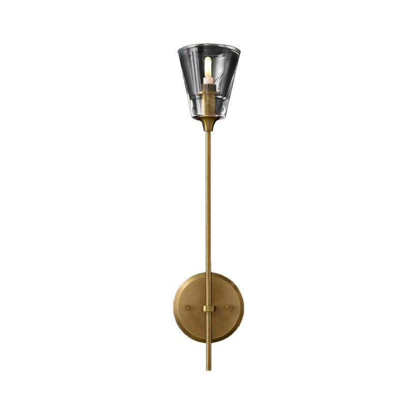 Skørter | Cone-Shaped Bathroom Wall Light Retro Clear Glass 1/2 Light Black/Brass LED Wall Mount Lighting