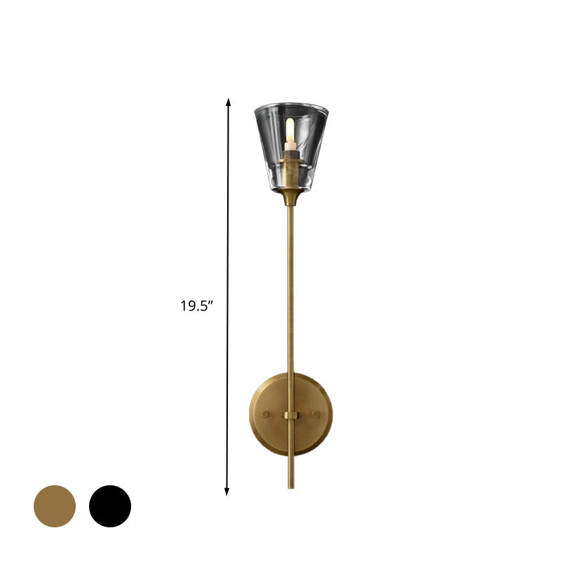 Skørter | Cone-Shaped Bathroom Wall Light Retro Clear Glass 1/2 Light Black/Brass LED Wall Mount Lighting