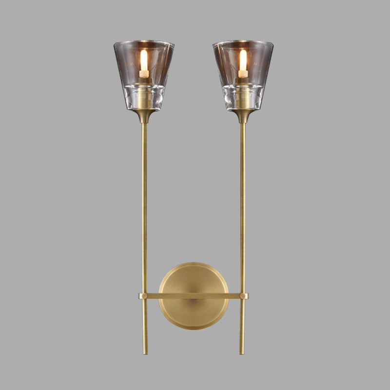 Skørter | Cone-Shaped Bathroom Wall Light Retro Clear Glass 1/2 Light Black/Brass LED Wall Mount Lighting