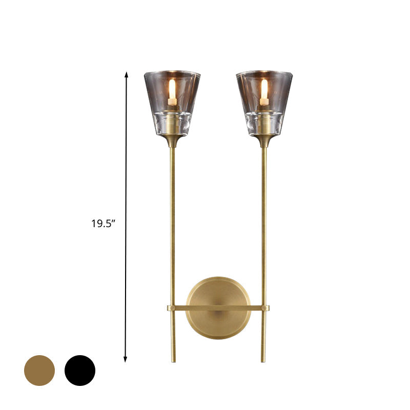 Skørter | Cone-Shaped Bathroom Wall Light Retro Clear Glass 1/2 Light Black/Brass LED Wall Mount Lighting