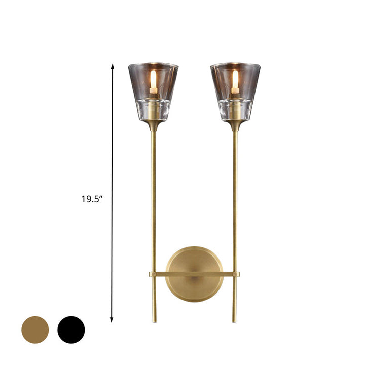 Skørter | Cone-Shaped Bathroom Wall Light Retro Clear Glass 1/2 Light Black/Brass LED Wall Mount Lighting