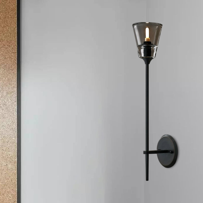 Skørter | Cone-Shaped Bathroom Wall Light Retro Clear Glass 1/2 Light Black/Brass LED Wall Mount Lighting
