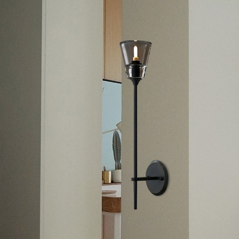 Skørter | Cone-Shaped Bathroom Wall Light Retro Clear Glass 1/2 Light Black/Brass LED Wall Mount Lighting