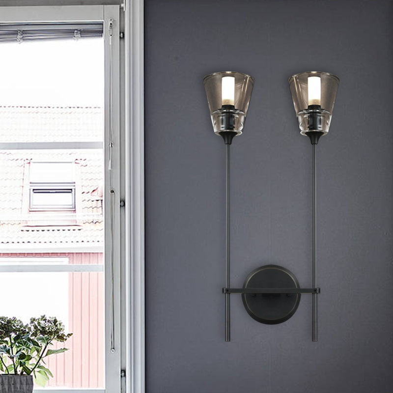Skørter | Cone-Shaped Bathroom Wall Light Retro Clear Glass 1/2 Light Black/Brass LED Wall Mount Lighting