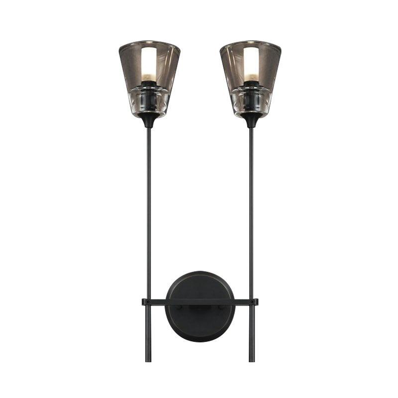 Skørter | Cone-Shaped Bathroom Wall Light Retro Clear Glass 1/2 Light Black/Brass LED Wall Mount Lighting
