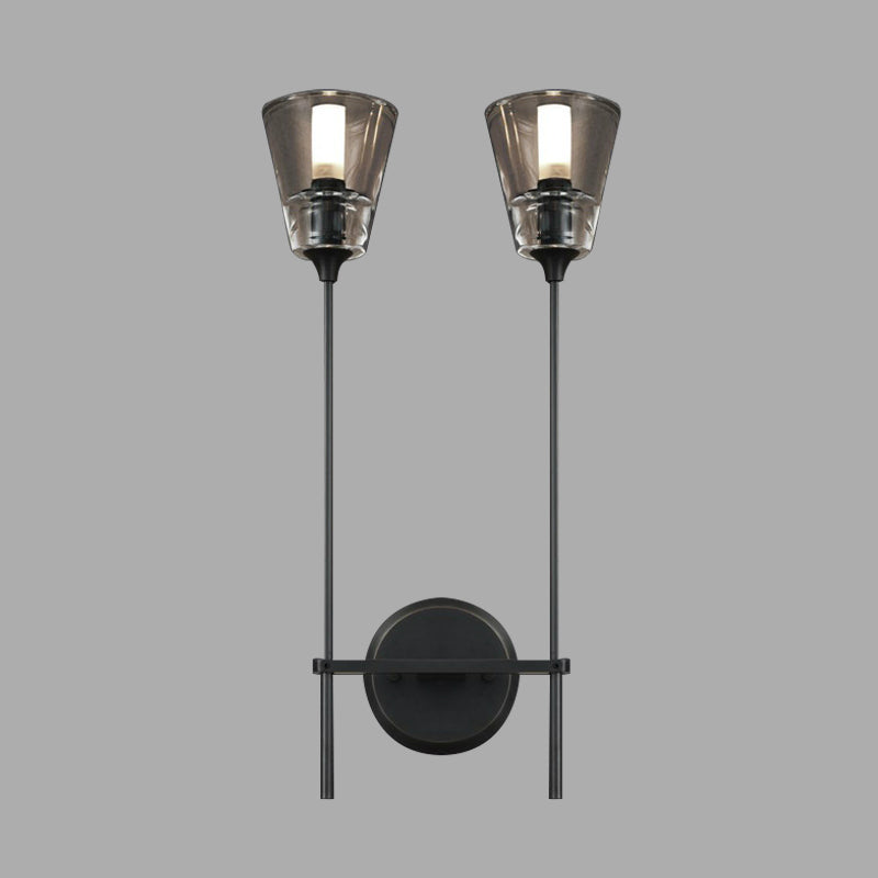 Skørter | Cone-Shaped Bathroom Wall Light Retro Clear Glass 1/2 Light Black/Brass LED Wall Mount Lighting