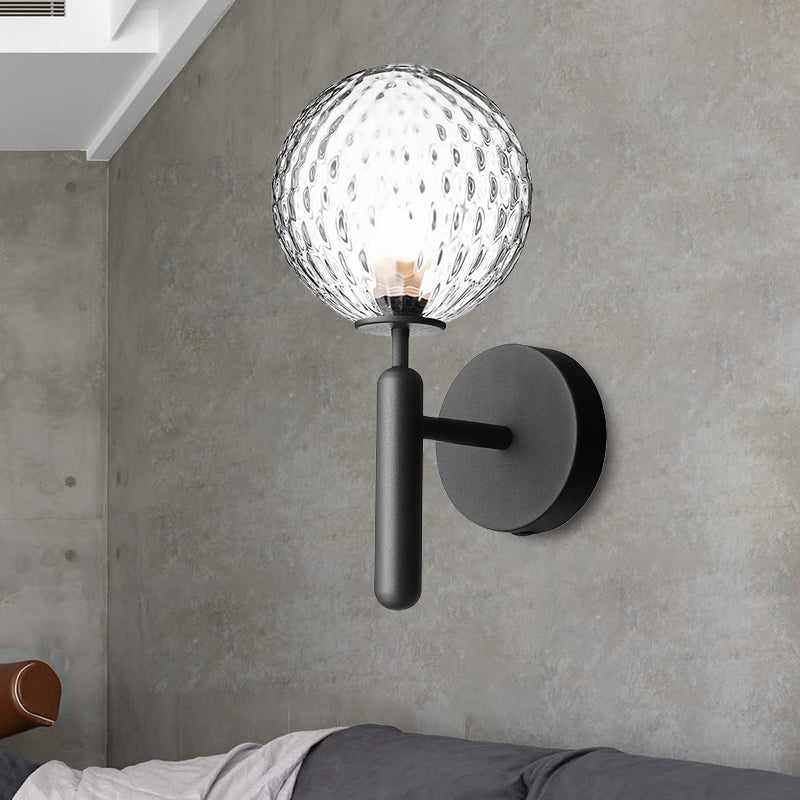 Skørter | Black Globe Wall Lamp Minimalist Dimple Glass Single Bulb Bathroom Wall Mounted Light Fixture