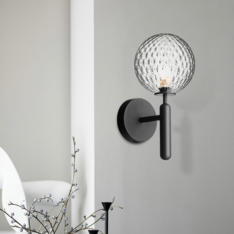 Skørter | Black Globe Wall Lamp Minimalist Dimple Glass Single Bulb Bathroom Wall Mounted Light Fixture