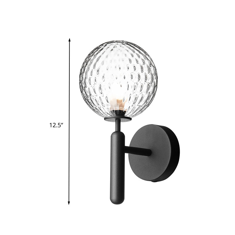 Skørter | Black Globe Wall Lamp Minimalist Dimple Glass Single Bulb Bathroom Wall Mounted Light Fixture