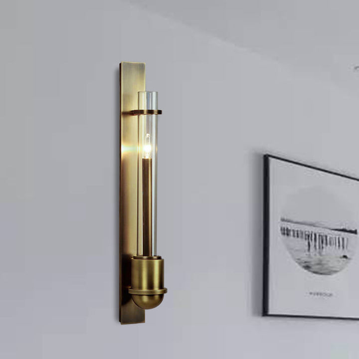 Skørter | Clear Glass Linear Wall Lamp Traditionalism 1 Light Living Room LED Wall Mount Lighting in Brass