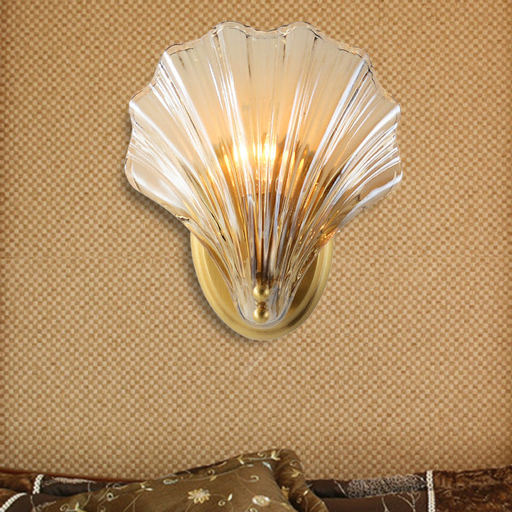 Skørter | 1 Bulb Wall Mount Light Traditionalist Bedroom LED Wall Sconces Lighting with Shell Clear Glass Shade
