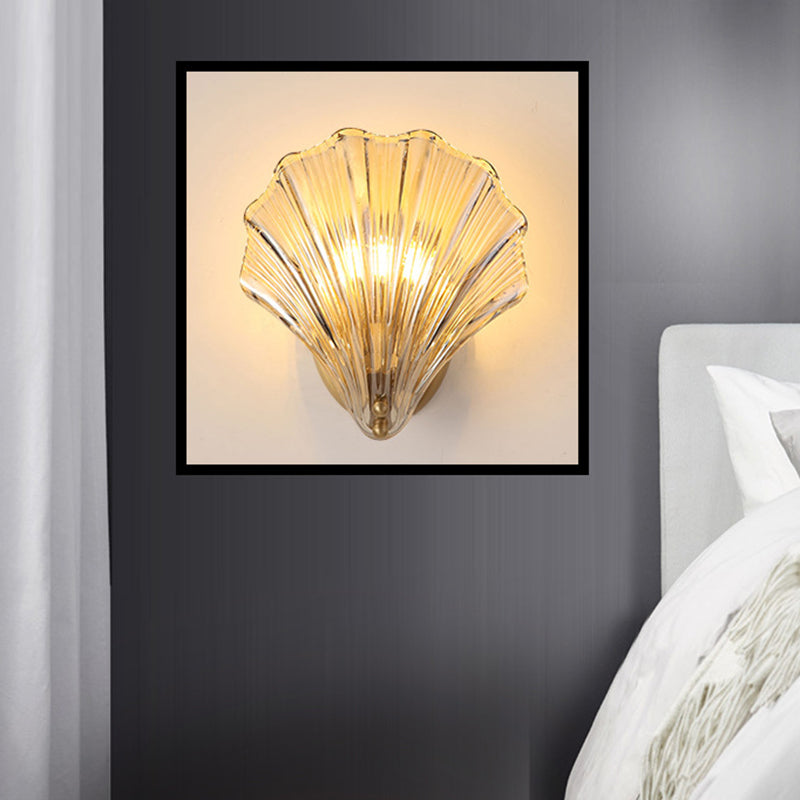 Skørter | 1 Bulb Wall Mount Light Traditionalist Bedroom LED Wall Sconces Lighting with Shell Clear Glass Shade