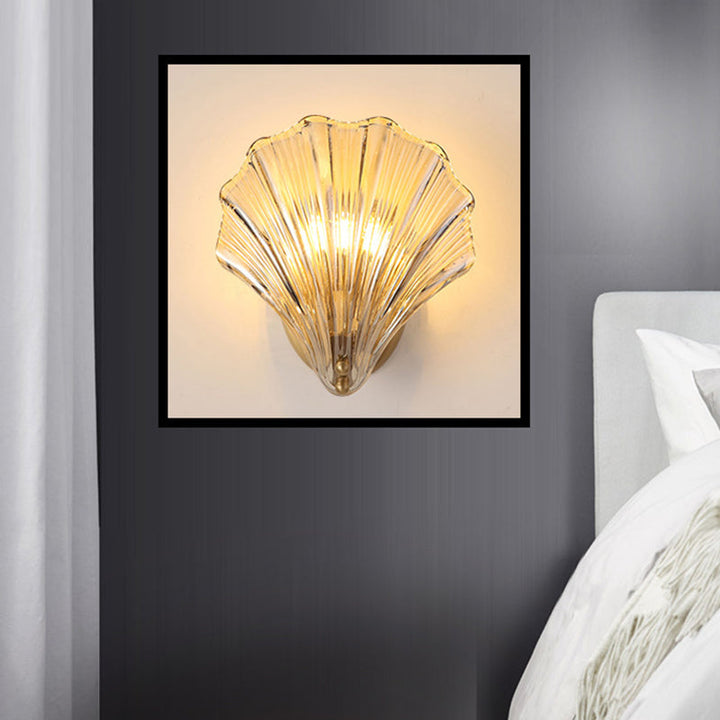 Skørter | 1 Bulb Wall Mount Light Traditionalist Bedroom LED Wall Sconces Lighting with Shell Clear Glass Shade