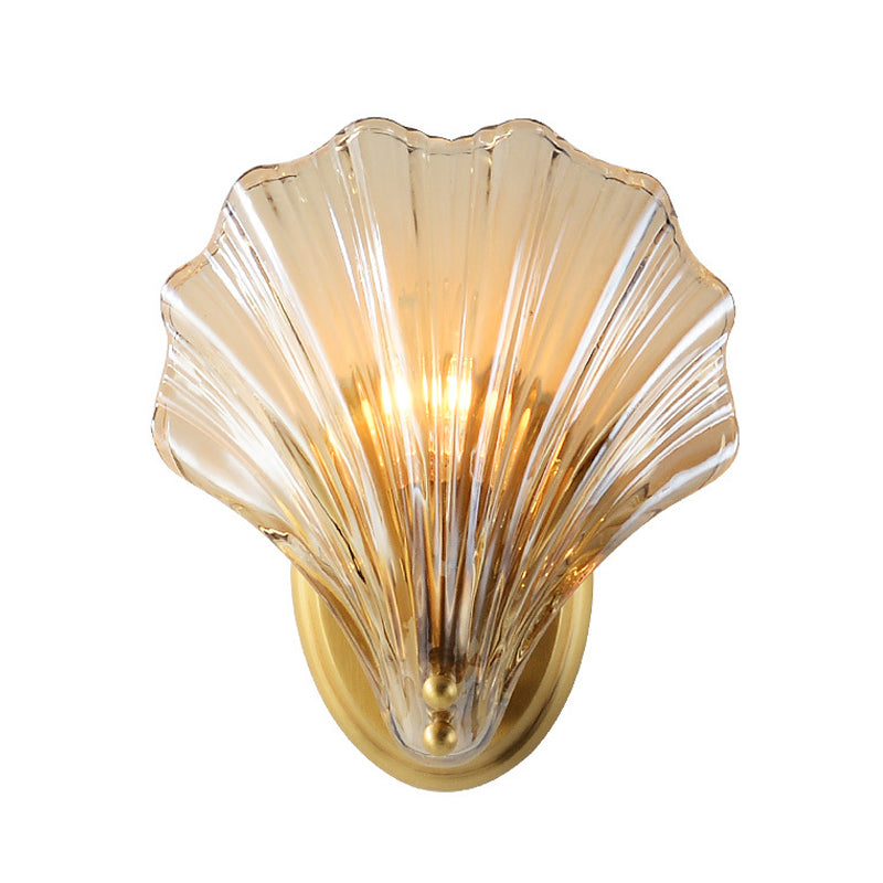Skørter | 1 Bulb Wall Mount Light Traditionalist Bedroom LED Wall Sconces Lighting with Shell Clear Glass Shade