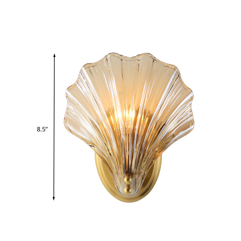 Skørter | 1 Bulb Wall Mount Light Traditionalist Bedroom LED Wall Sconces Lighting with Shell Clear Glass Shade
