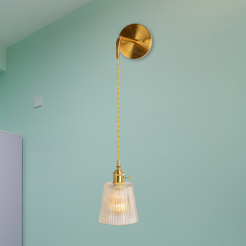 Skørter | Gold 1 Head Wall Mounted Light Minimalism Clear Ribbed Glass Shade/Bell/Drum Wall Lighting Fixture