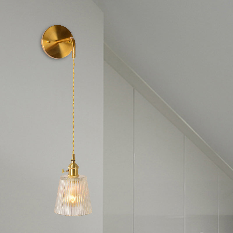 Skørter | Gold 1 Head Wall Mounted Light Minimalism Clear Ribbed Glass Shade/Bell/Drum Wall Lighting Fixture