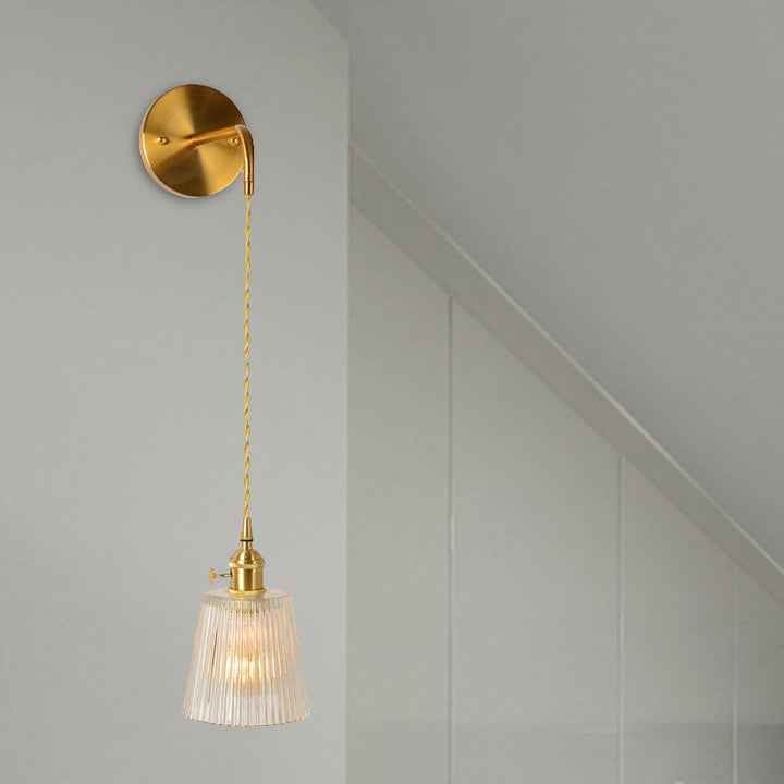 Skørter | Gold 1 Head Wall Mounted Light Minimalism Clear Ribbed Glass Shade/Bell/Drum Wall Lighting Fixture