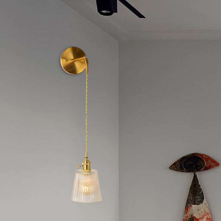 Skørter | Gold 1 Head Wall Mounted Light Minimalism Clear Ribbed Glass Shade/Bell/Drum Wall Lighting Fixture
