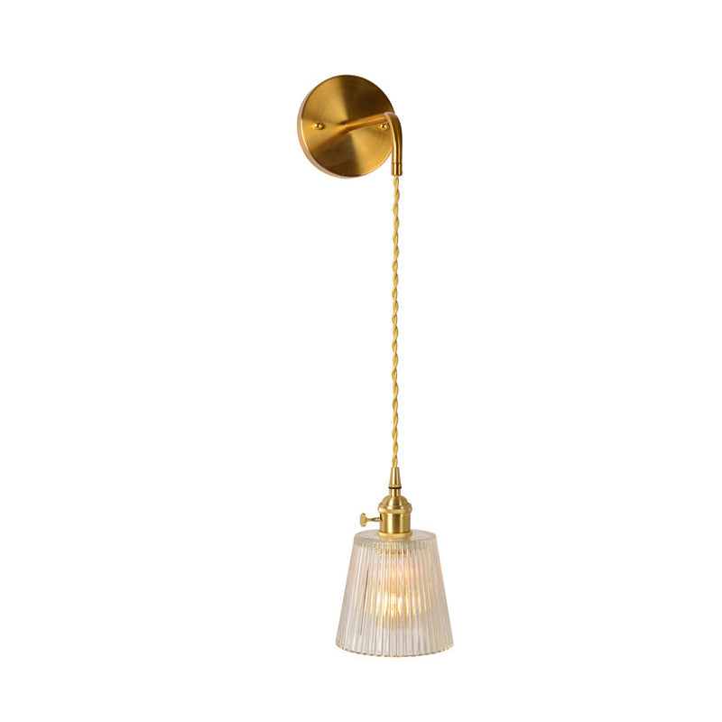 Skørter | Gold 1 Head Wall Mounted Light Minimalism Clear Ribbed Glass Shade/Bell/Drum Wall Lighting Fixture